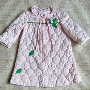 Laura Dare Vintage Pink Quilted Rosebud Kids Bathrobe with Green Accents 12M